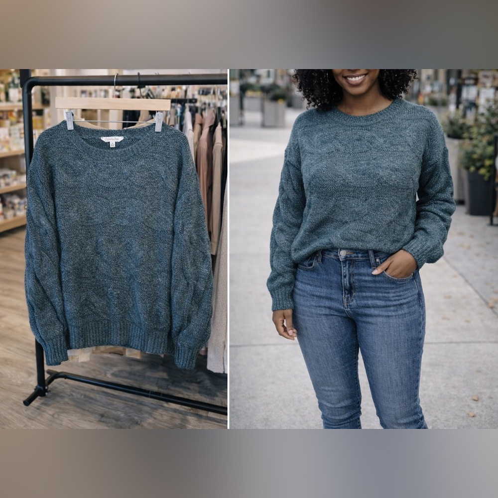 Elegant Teal Crew Neck Sweater